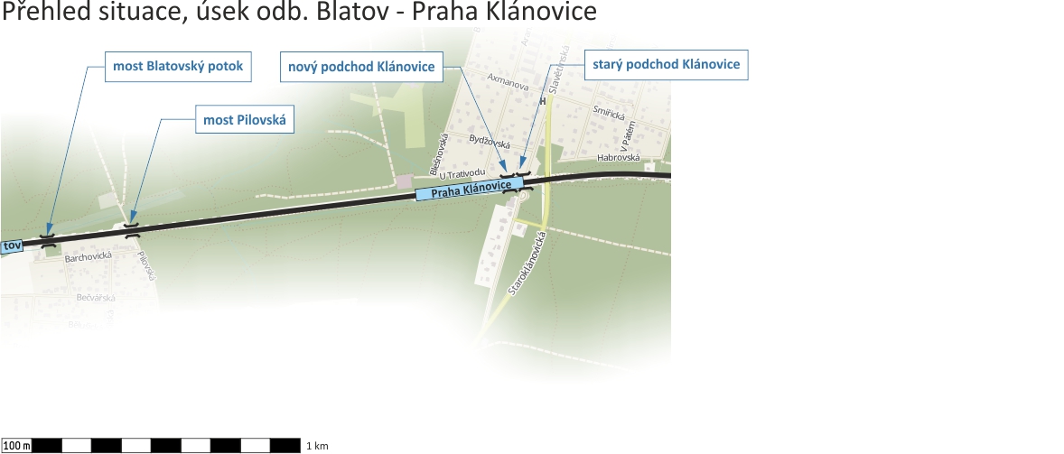 Přehled situace, úsek odb.Blatov - Praha Klánovice